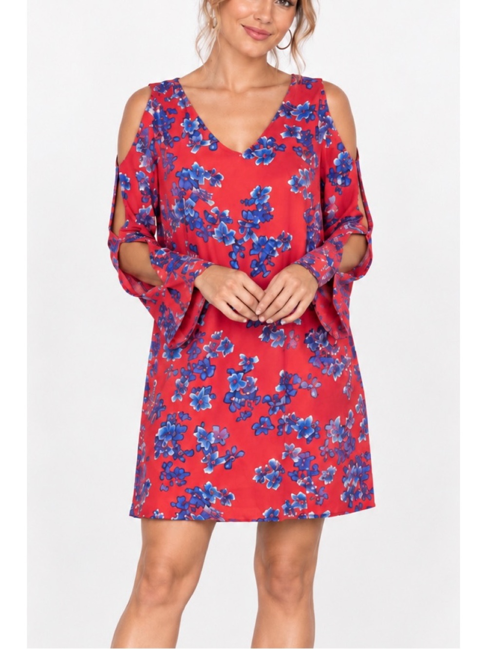 Philosophy cut-out long sleeve red floral print dress